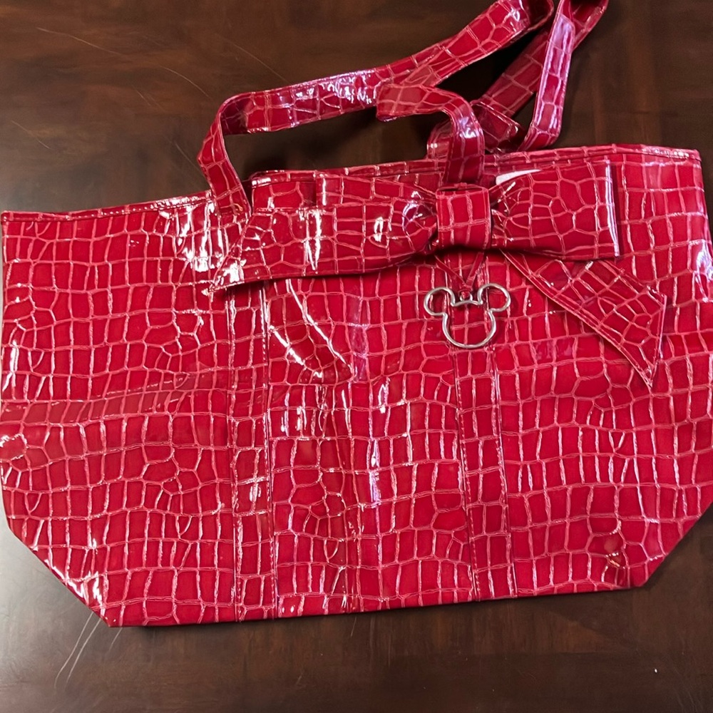 Red Crocodile-Embossed Tote Bag